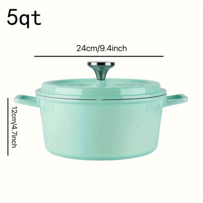 1pc, Premium Enameled Dutch Oven Pot - Heavy-Duty, Non-Stick, Multifunctional Cookware for Home Kitchen - 9.4'' Large Capacity, Durable Cast Aluminum Construction, Easy Cleaning, Versatile Cooking, Kitchen Essentials