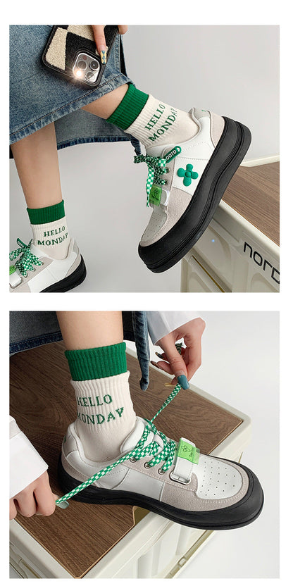 New Spring Women Flat Platform Shoes Ladies Lace Up Vulcanized Casual Shoes Female Sneakers Ins Hot Sport Shoes