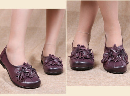 xiangtuibao Women Flats Vintage Shoes Woman Genuine Leather Shoes Ladies Flowers Flats Women Handmade Comfort Soft Bottom Mother Shoe Female