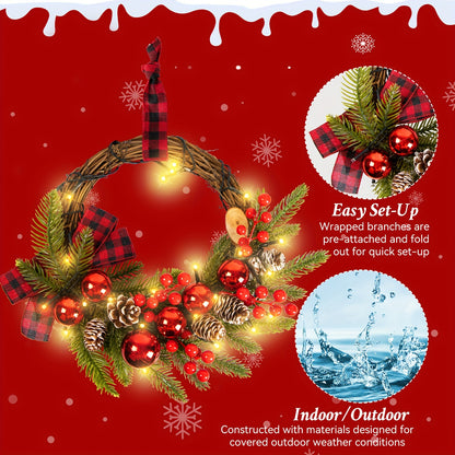 Christmas Wreaths For Door Wreath 12inch 30 LED Christmas Swag Christmas Decoration Christmas Wreath With Christmas Red Berries, Pine Cones, Cedar Leaves For Home Indoor Outdoor Decoration Gift Great Atmosphere  New