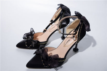 xiangtuibao Princess Female Kawaii Tea Party Japanese Cute Anime Lolita Shoes Women Harujuku Cosplay Bow Pointed Toe Feminine High Heel 8cm