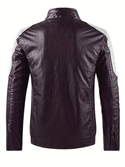 Men's Stylish Warm Fleece PU Jacket | Easy Care, Regular Fit, Solid Color | Chic Winter Casual with Stand Collar