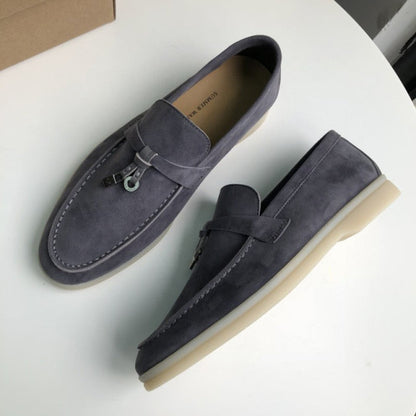 Genuine Leather Kid suede Women Flat Lock Shoes Lazy Slip-on Metal Loafers Lady Casual Walk Shoes Woman Shoes Summer Leather 45