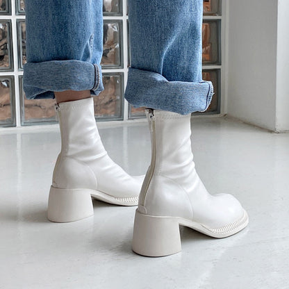 xiangtuibao Sexy Black Women Ankle Boots Chunky High Heel Elastic Sock Boot Ladies Shoes Round Toe Slim Fit Short Booties Autumn Botas Mujer