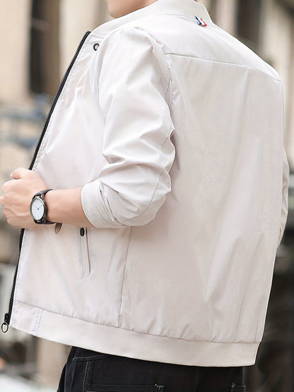 Stylish Men's Zip-Up Baseball Jacket - Thin, Regular Fit, Casual, Breathable, Versatile - Perfect for Youth and Men, Everyday Wear, Outdoor Activities