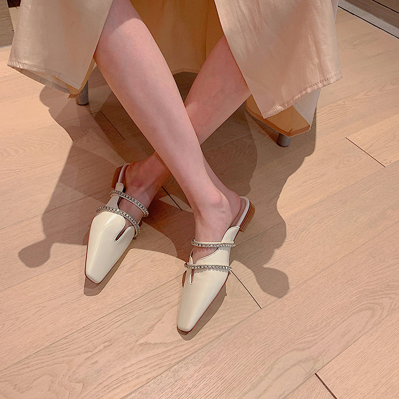 xiangtuibao Women Flats Shiny Crystals Women Mules Slip On Moccasins Ladies Sweet Flat Shoes Ballerinas Flats Cowhide Chaussures Femme