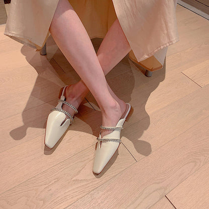 xiangtuibao Women Flats Shiny Crystals Women Mules Slip On Moccasins Ladies Sweet Flat Shoes Ballerinas Flats Cowhide Chaussures Femme