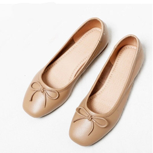 xiangtuibao Women's Square Toe Bow-knot European American Style Lady Microfiber Big Size 34-45 Flat Loafer Shoes Ballet Flattie Slip-Ons Red