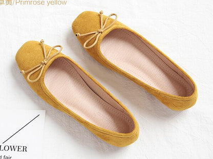 xiangtuibao Women's Square Toe Bow-knot European American Style Lady Microfiber Big Size 34-45 Flat Loafer Shoes Ballet Flattie Slip-Ons Red