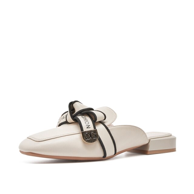 xiangtuibao Women Mules Slippers Slip on Flats Shoes Luxury Brand Designers Loafers Low Heel Sandals Casual Shoes PU Leather