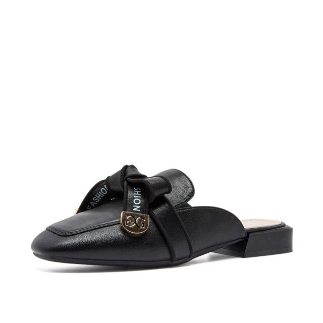 xiangtuibao Women Mules Slippers Slip on Flats Shoes Luxury Brand Designers Loafers Low Heel Sandals Casual Shoes PU Leather