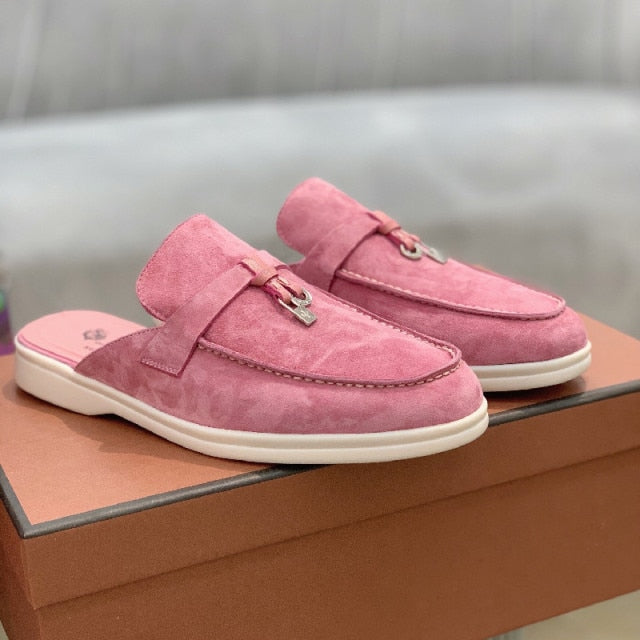 LP Suede Casual Women Shoes Flat Muller Shoes  Fashion Summer Brand Design Comfort Slippers Luxury Walking Trendy Female