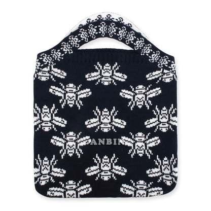 Female Clash Color Wrist Bags Jacquard Bee Animal Woolen Knitted Shoulder Casual Vintage Chic Big Capacity Totes Handbag Ladies