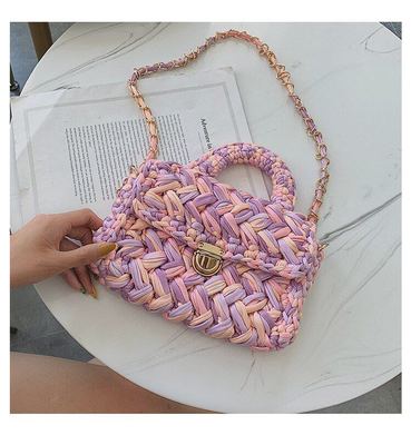 Casual Solid Hand-woven Women Handbags Cotton Crochet Handmade Women Shoulder Messenger Bag Chian Females Totes Ladies Hand Bags