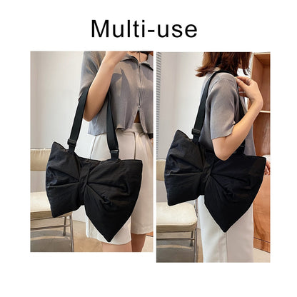Solid Color Big Bow-Knot Shoulder Bags for Women Chic Luxury Designer Handbags Office Ladies Casual High Capacity Messenger Bag