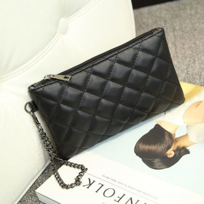Diamond Lattice Long Wallets Women Chain Clutch Zipper Bags Money Coin Elegant Retro PU Leather Lady All-match High Quality Chic