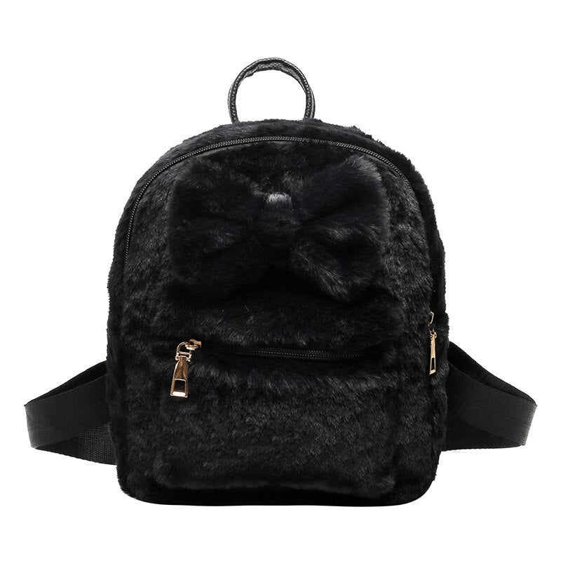 Bow Soft Fluffy Bags Plush Women Backpacks Furry Bags For Women Faux Fur Shoulders Bag Cute New Winter Bags Mini Backpack Kids