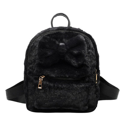Bow Soft Fluffy Bags Plush Women Backpacks Furry Bags For Women Faux Fur Shoulders Bag Cute New Winter Bags Mini Backpack Kids