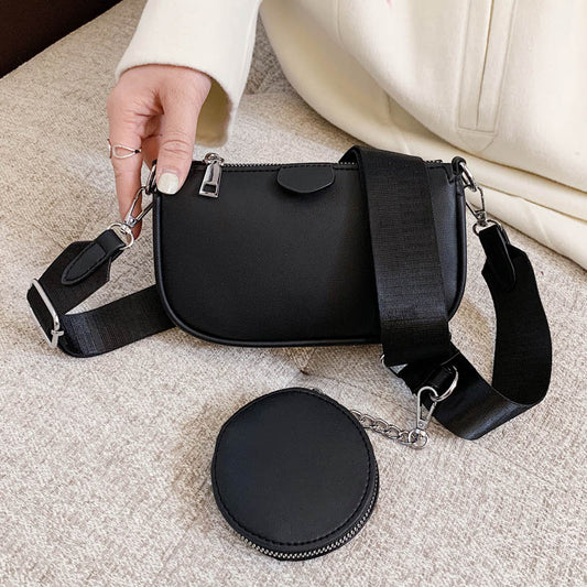 Fashion Black Shoulder Bags New Women Clutches Designer Leather Wide Shoulder Strap 2-IN-1 Messenger Bag Female Handbag