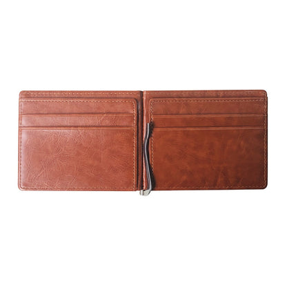 New arrival Slim Men&#39;s Leather Money Clip Wallet With Coin Pocket Bank Card Slots A Metal Clamp Cash Holder Purse For Man