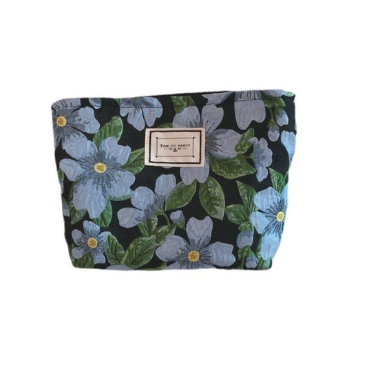 1 Pc Vintage Flower Jacquard Cloth Cosmetic Bag for Women Makeup Organizer Bag Canvas Large Capacity Zipper Lady Handbag