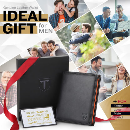 TEEHON Wallets Mens RFID Blocking Genuine Leather with 12 Credit Card Holders Coin Pocket 2 Banknote Compartments ID Window
