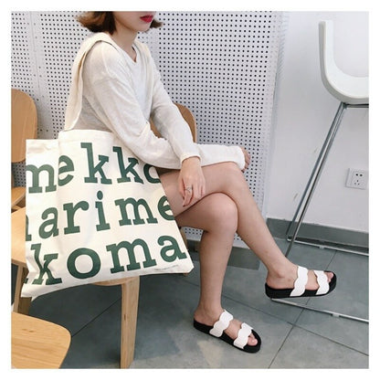 Women Canvas Fabric Shoulder Tote Bag Cotton Creative Letters Handbags Large Capacity Soft Shopping Bags Girls Cute School Bag