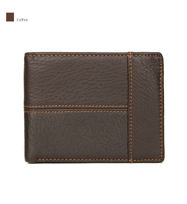GENODERN Patchwork Style Cow Leather Male Purse Short Wallet for Men Genuine Leather Wallets Brown Male Purses Men Wallets