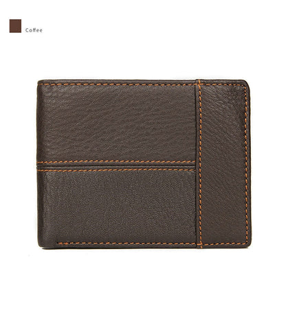 GENODERN Patchwork Style Cow Leather Male Purse Short Wallet for Men Genuine Leather Wallets Brown Male Purses Men Wallets