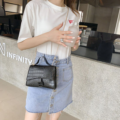 Hot Sale New Women Bags Fashion Crocodile Pattern Shoulder Bag PU Solid Color Small Square Bag Mobile Phone Coin Purse