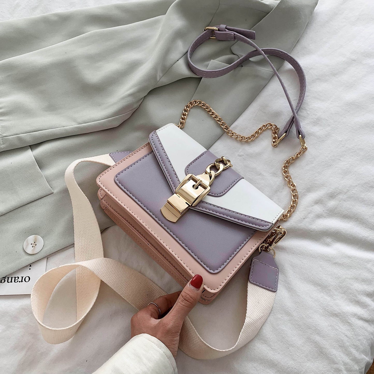 Contrast Color PU Leather Crossbody Bags For Women Summer Travel Small Handbag Shoulder Simple Bag Ladies Cross Body Bag