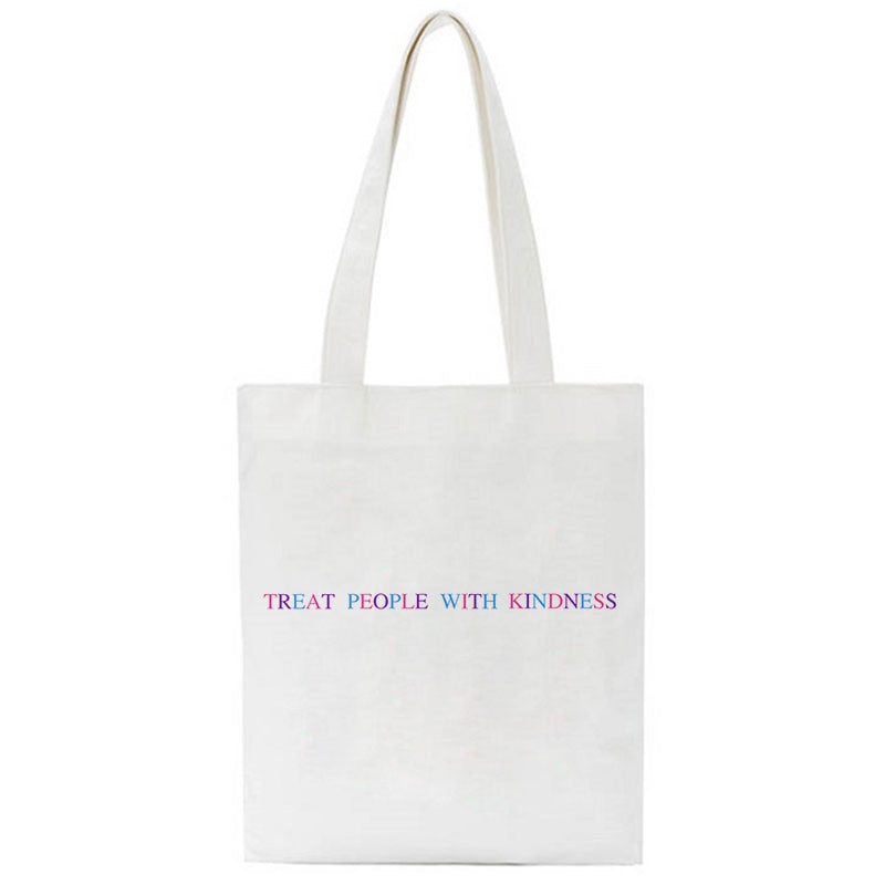 Korean Treat People with Kindness Letter Casual Harry Styles Fashion Canvas Big Capacity Harajuku Women Bags Funny Shoulder Bag
