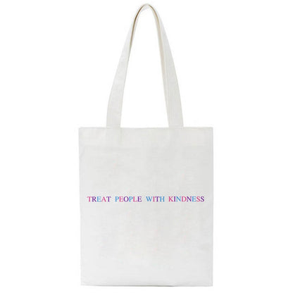 Korean Treat People with Kindness Letter Casual Harry Styles Fashion Canvas Big Capacity Harajuku Women Bags Funny Shoulder Bag