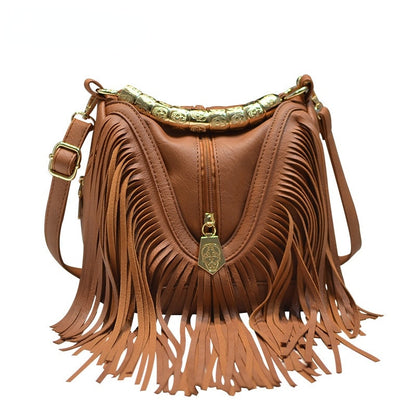 Music Festival Large Tassel Bag Handbag Shoulder Messenger Bag Female Bag Metal Handle Fashion Female Bag  Handbag Women