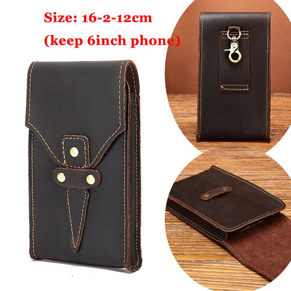 Real Leather men Casual Design Small Waist Bag Cowhide Fashion Hook Bum Bag Waist Belt Pack Cigarette Case 5.5&quot; Phone Pouch 1609