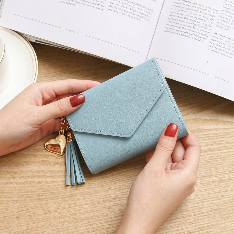 Korean Short Wallet Female Spring New Mini Tassel Pendant Thin Wallet Card Holder Small Fresh Student Buckle Coin Purse