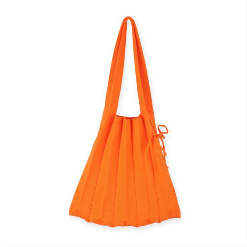 Knitting Pleated Bags Patchwork Drawstring Shopping Bags Girls Casual Weave Shoulder Bag Korean Japanese Chic Small Handbag