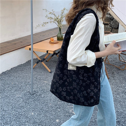 Youda Retro Literature Embroidery Embroidered Shoulder Handbag Student Class Large-capacity Casual Ladies Shopping Bag Open
