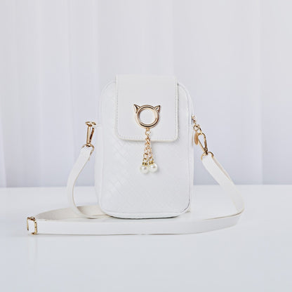 Spring Summer Mini Cross-body Mobile Phone Shoulder Bag Woven Pearl Tassel Cover-style Female Bag Shoulder Diagonal Bag