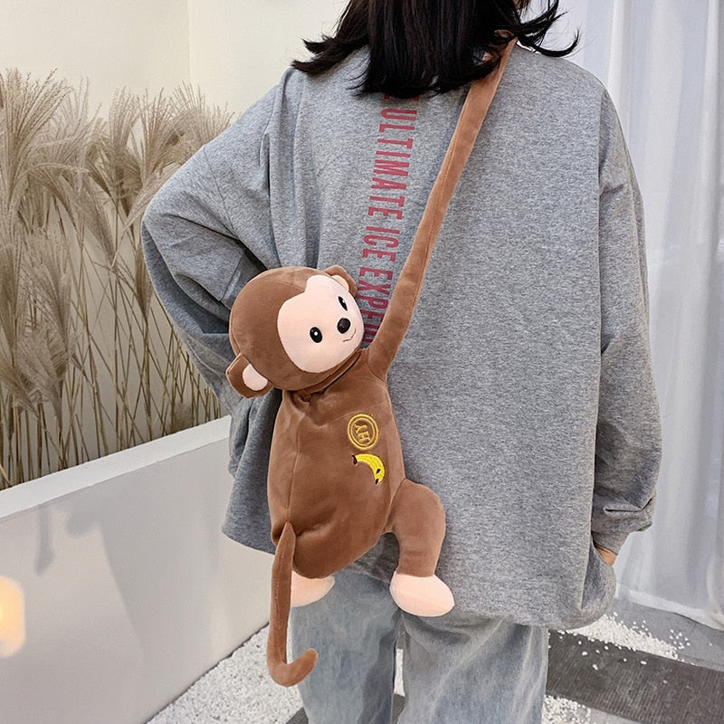 Female cute bag cartoon women monkey plush doll shoulder bag girls mobile phone bag autumn new style