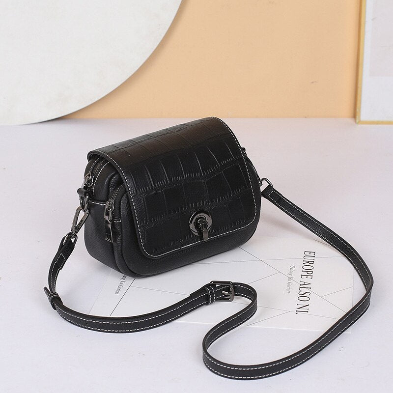 2 Straps, Snake Pattern Flap Bag, Women&#39;s Genuine Leather Shoulder Bag, 100% Real Cow Skin Cross body Messenger Bag, T050