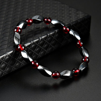 Fashion Red Agates Hematite Bracelets Men Positive Energy Hematite Charm Bracelets Women Natural Stone Lucky Bracelet Jewelry