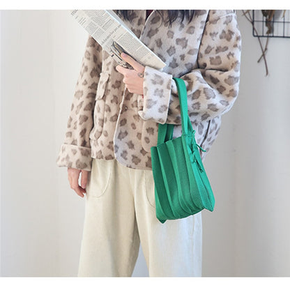 Knitting Pleated Bags Patchwork Drawstring Shopping Bags Girls Casual Weave Shoulder Bag Korean Japanese Chic Small Handbag