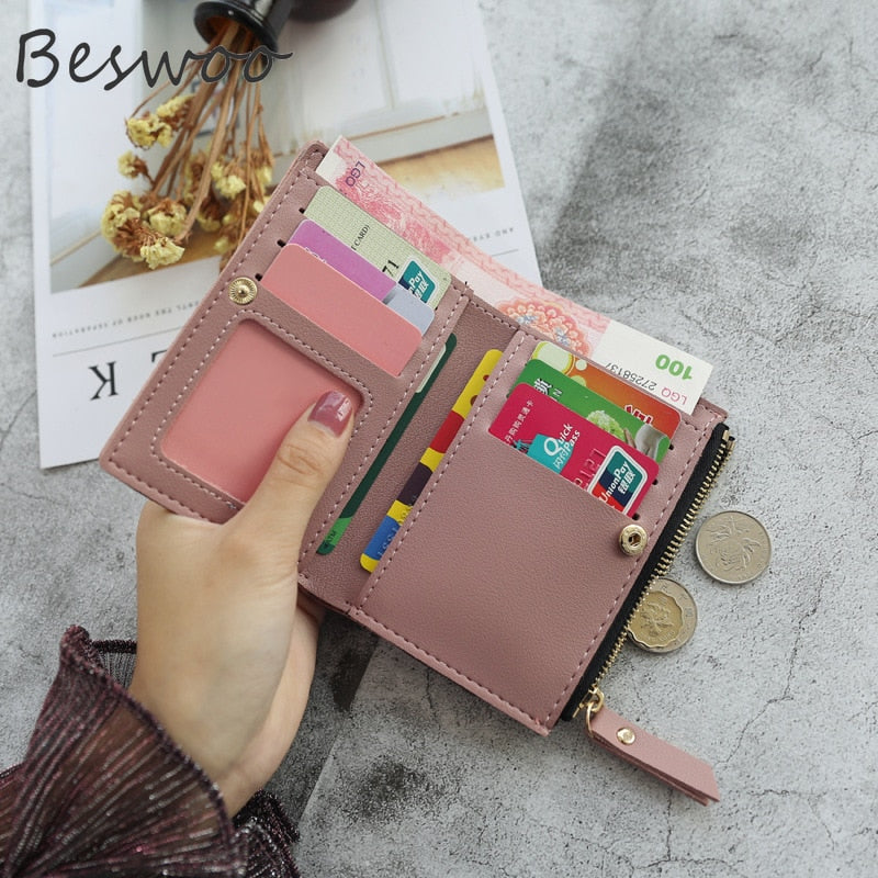 Women&#39;s Wallets New Print Flower Short Wallet For Woman Zipper Female Leather Card Holder Mini Coin Purses Ladies Wallet Purses