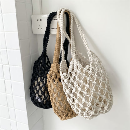 Lightweight Hollow Fishnet Beach Bucket Handbag Women Woven Shoulder Bag Fashion Summer Beach Shoulder Handbags