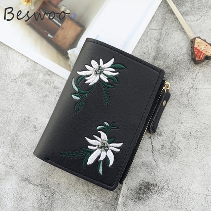 Women&#39;s Wallets New Print Flower Short Wallet For Woman Zipper Female Leather Card Holder Mini Coin Purses Ladies Wallet Purses