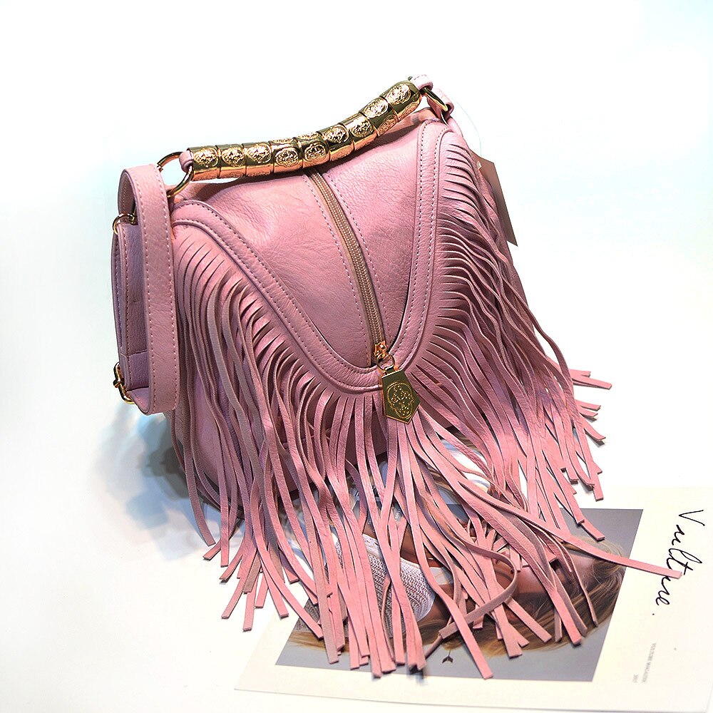Music Festival Large Tassel Bag Handbag Shoulder Messenger Bag Female Bag Metal Handle Fashion Female Bag  Handbag Women