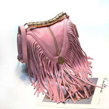 Music Festival Large Tassel Bag Handbag Shoulder Messenger Bag Female Bag Metal Handle Fashion Female Bag  Handbag Women