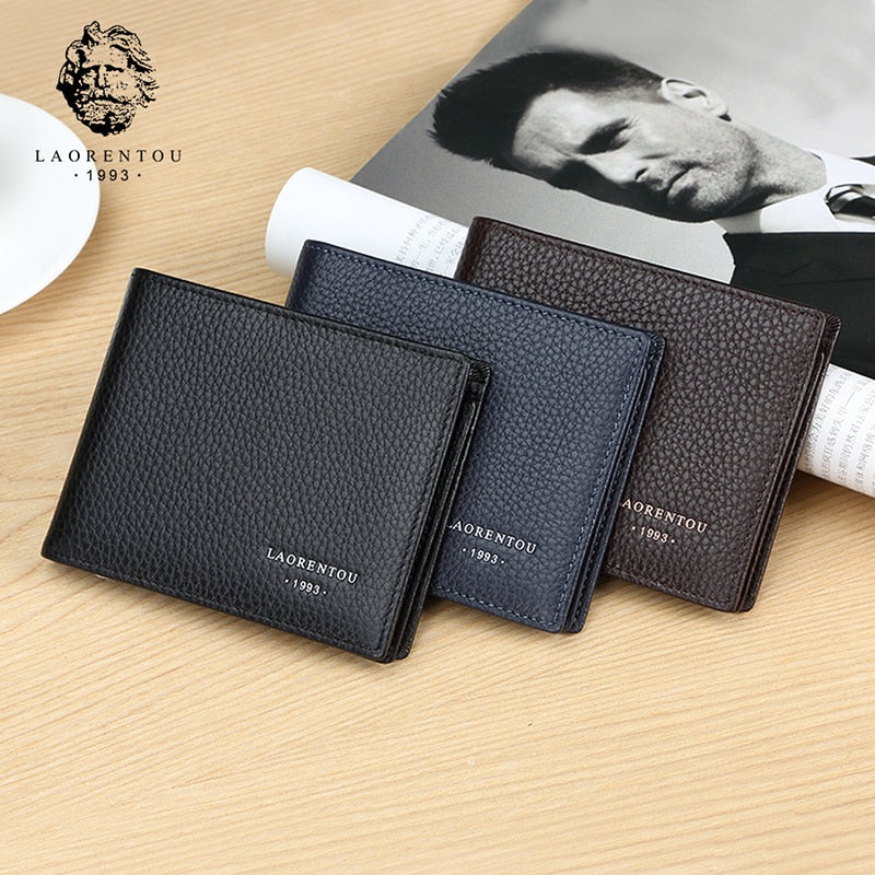 LAORENTOU Coin Purse Genuine Leather Men Wallet Card Holder for Male Driver&#39;s License Holder Leather Bifold Wallets Slim Wallet