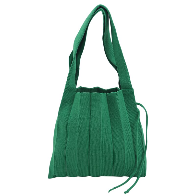 Knitting Pleated Bags Patchwork Drawstring Shopping Bags Girls Casual Weave Shoulder Bag Korean Japanese Chic Small Handbag